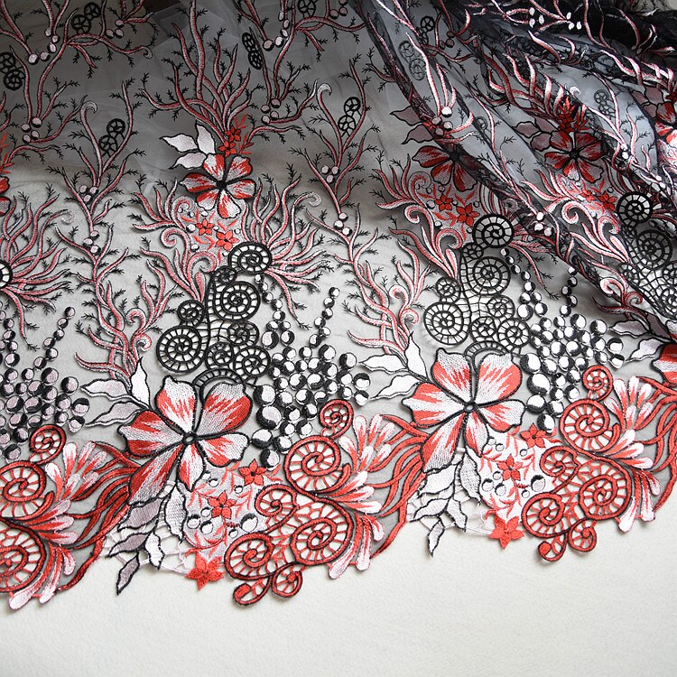 Tule Stof 1 Meter Mesh Geborduurde Gaas Kant Bruids Mode Jurk Rok Naaien Materiaal 53 "Wide L24C32