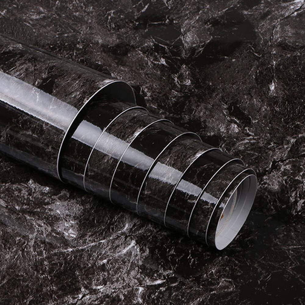 Glossy Black White Self Adhesive Marble Sticky Back Plastic Vinyl Film Kitchen