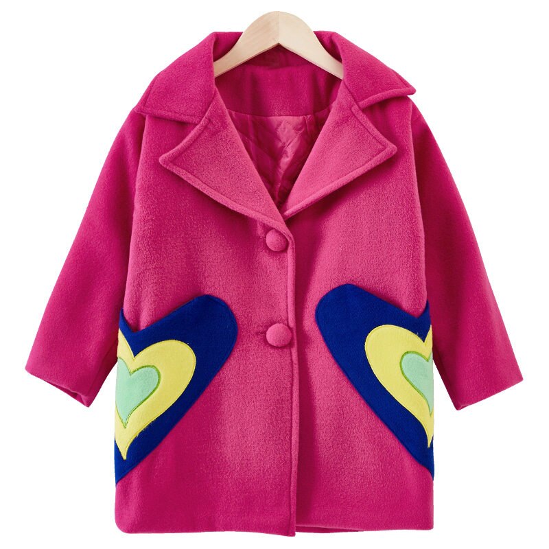 Meisjes Winter Jas Mode Herfst Meisjes Hart Patroon Wollen Jas Tiener Meisje Jas Kleding Dikke Warme Bovenkleding Jas