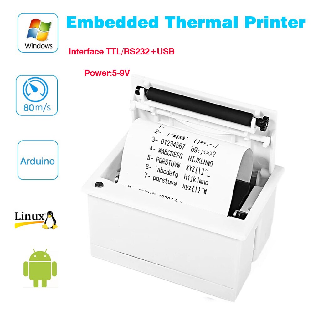 GOOJPRT QR204 Thermal Barcode Receipt Panel Printer 58mm Embedded Ticket Printers Interface USB TTL/RS232 5-9V Support ESC/POS