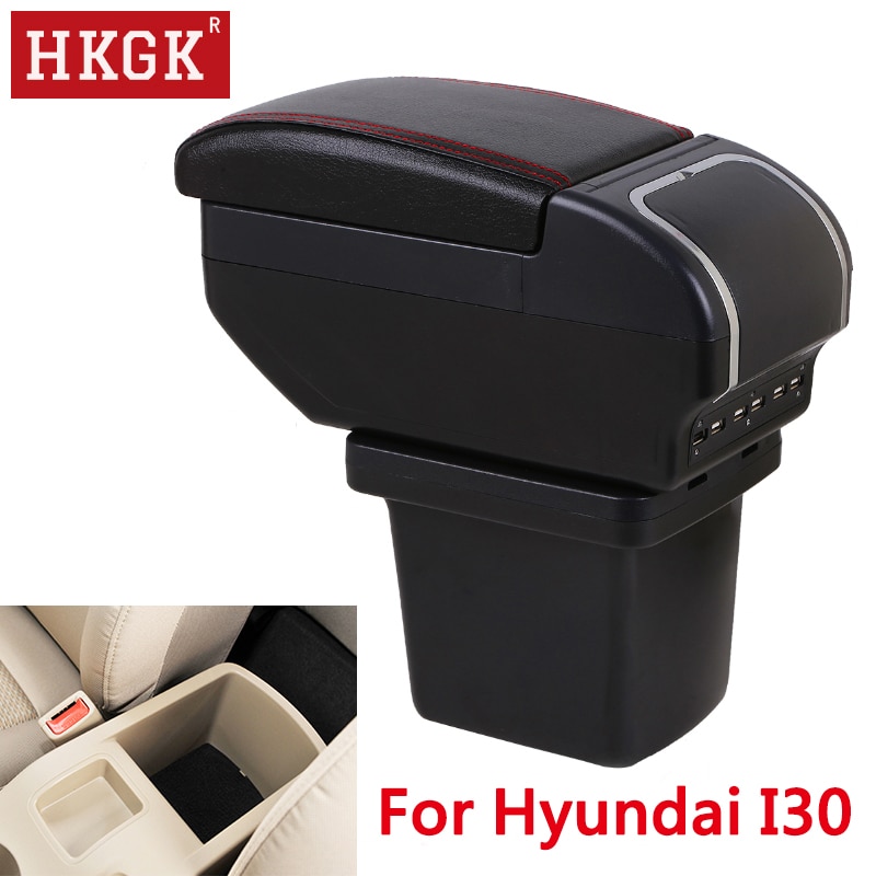 Armrest box For Hyundai I30 Dual Layer Rotatable Large Space PU Leather USB Charging Center Console Storage Box car accessories