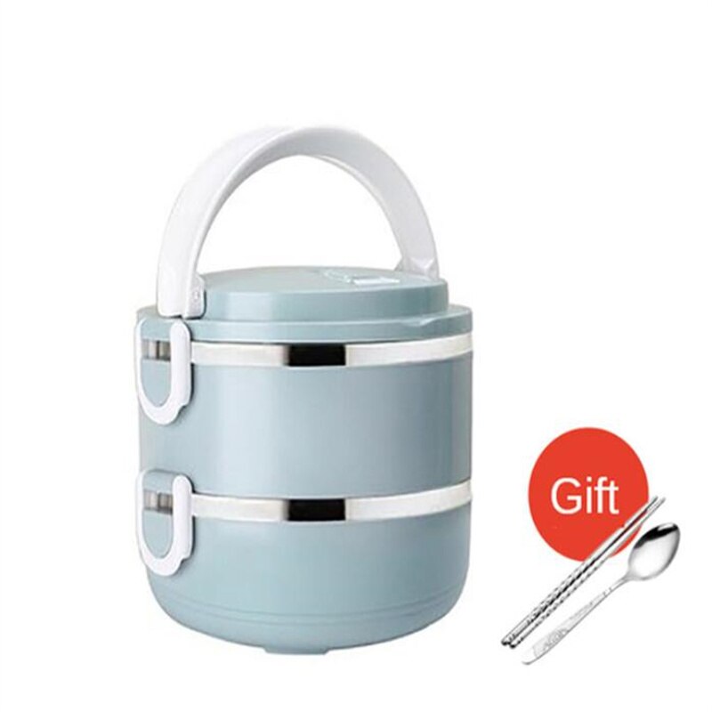 Microwave Stainless Steel Thermal Lunch Box Food Storage Box Travel Picnic Leakproof Portable Students Work Adult Lunch Box: Blue 2 Layer