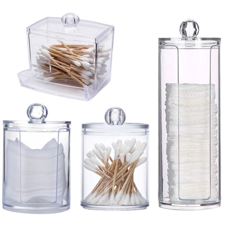 Remover Box Makeup Storage Organizer Cotton Swab Storage Bamboo Cover Acrylic Round Container Cotton Puff Storage Box Makeup