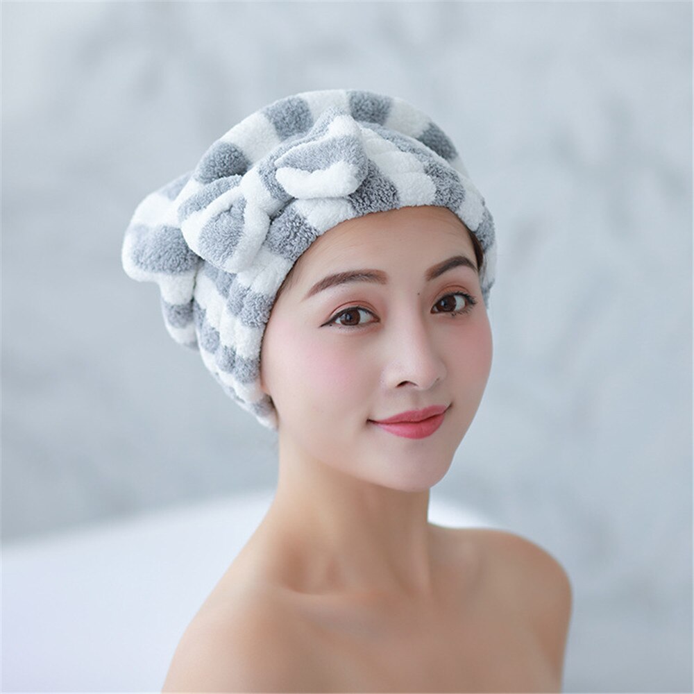 Gorro de microfibra de secado rápido, para el pelo turbante, toalla envolvente con lazo para Spa, gorro de ducha grueso, accesorios para el baño: Grey