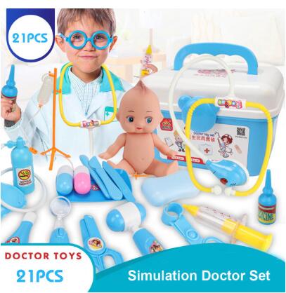 Per bambini medico giocattolo della casa del gioco medico set giocattolo ragazza medico della scatola strumento ragazzo infermiera bambino iniezione stetoscopio strumento di bambino regalo: Blu