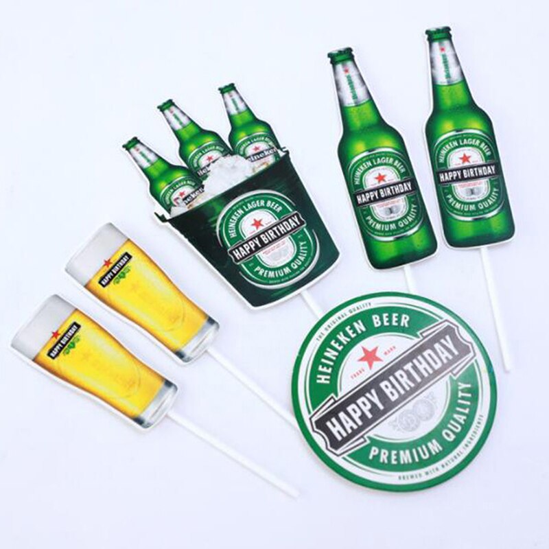 6pcs/set Beer Cake Topper Flag Happy Birthday Wedding Decoration Party BakingDIY