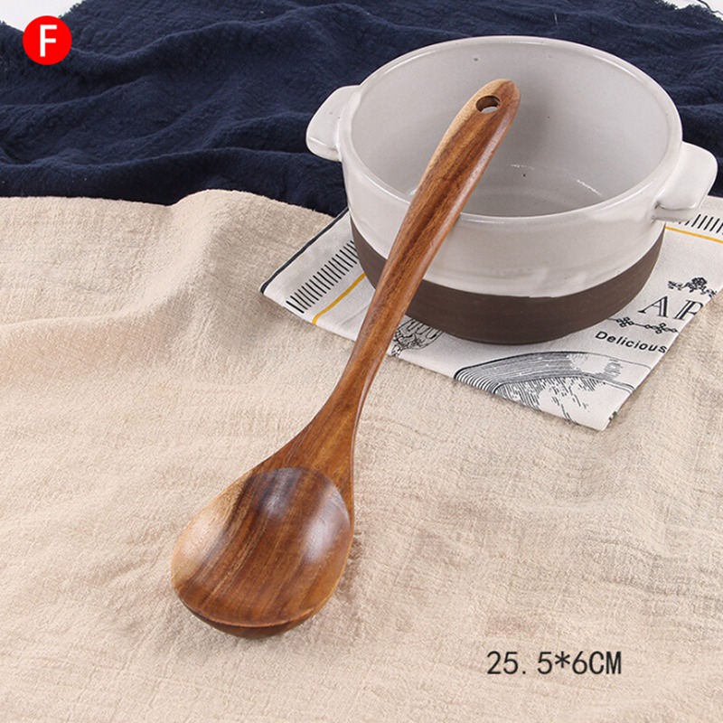 Non-stick Servies Bestek Set Houten Kookgerei Vork Lepel Mes Set Keukengerei Met Lange Handvat Spatel Platte Schop 1 PC: F