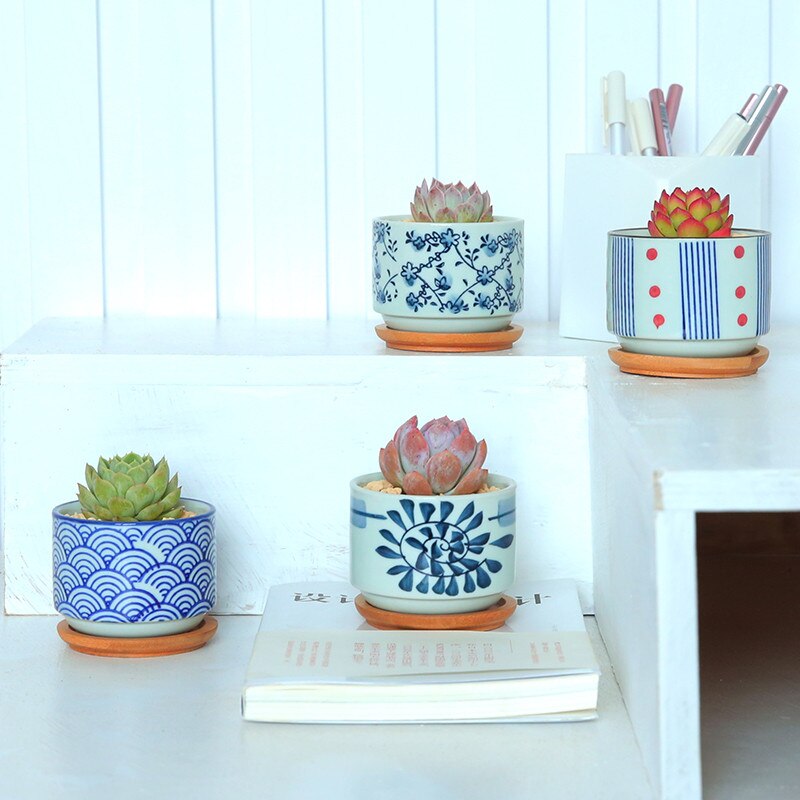Ceramic Japanese Style Succulents Plants Container Office Bonsai Cactus Flower Pot Planter Home Garden Decor Ornaments