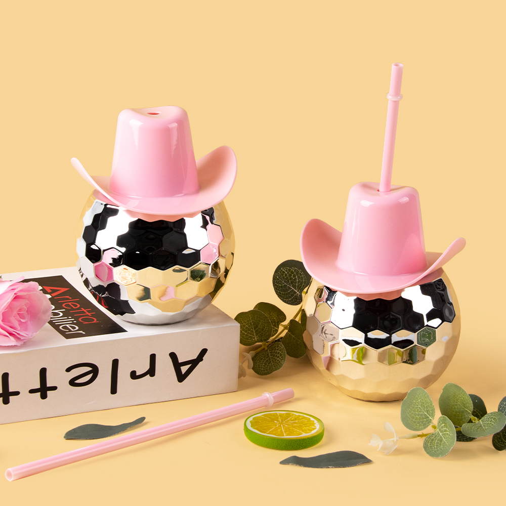 Discokuglekop med cowboyhat polterabend sølv discokugle vandflaske cowboy-tema brud til at være festdekoration cocktail c