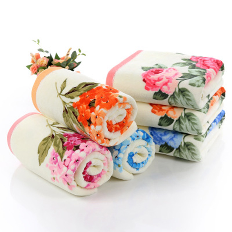 Märke bomull jacquard handduk absorberande snabbtorkande strandhandduk badhandduk stor blomma figur par tvätthandduk 2 set