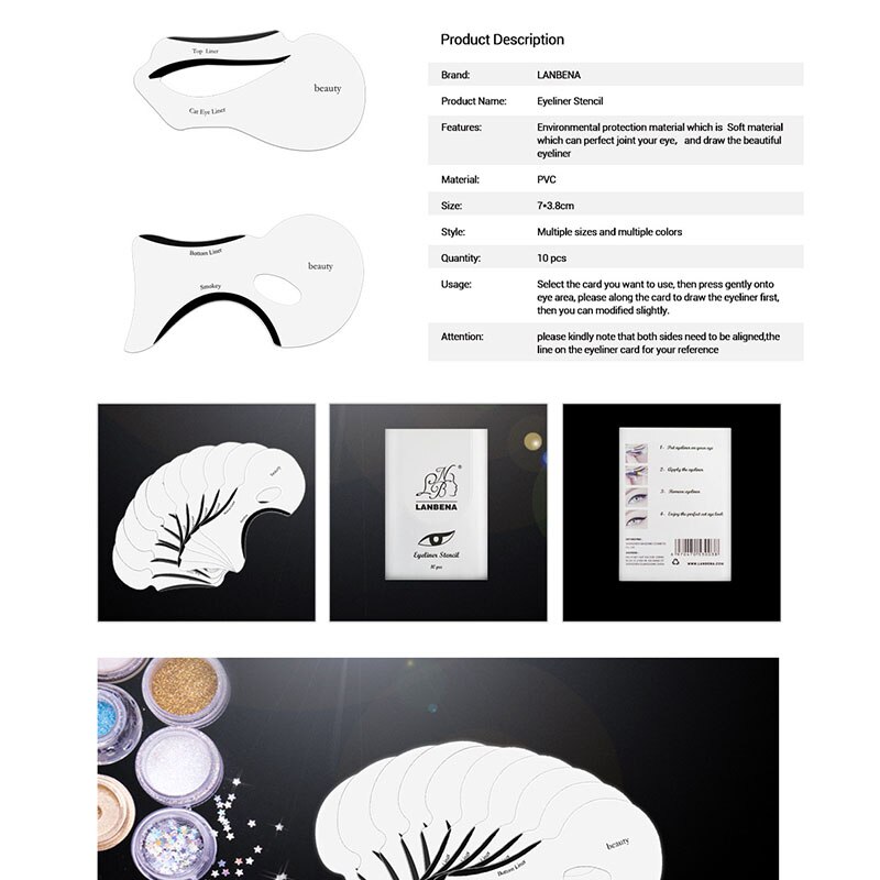 Rorasa 10 stk eyeliner stencil makeup cat liner pro makeup værktøj eyeliner øjenskygge stencils multifunktion skabelon