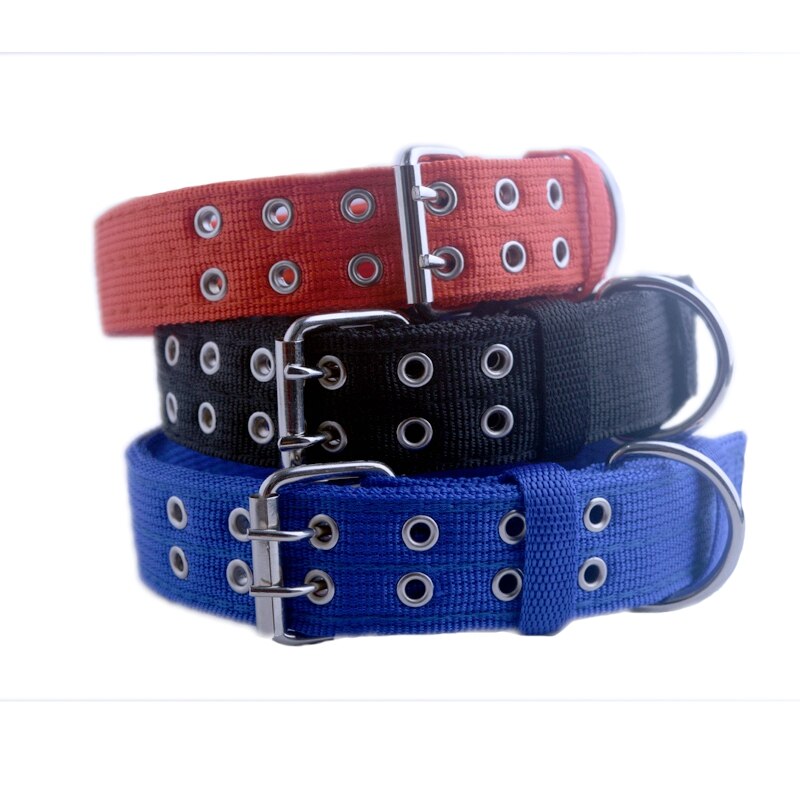 Lona verde del ejército perro Collar, hebilla de doble hilera fuerte Collar ajustable para mascota medio perros grandes
