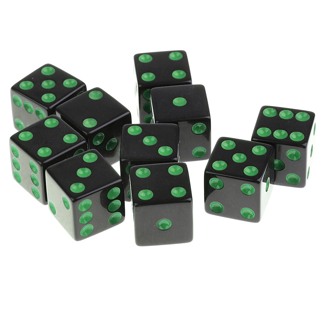 10pcs Six Sided Dice,16mm Square Cornered, Props for Poker Game Mahjong Roulette Party Supplies Table Games Dragons DND MTG RPG: Green Pips