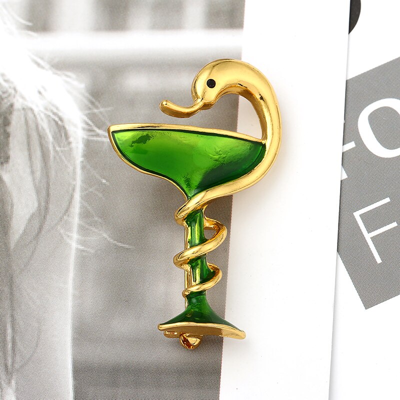 Schilderij Olie Snake Cup Emaille Pins Broche Rose Goud Rood Groen Medische Symbool Metalen Broches Badges Jewlery