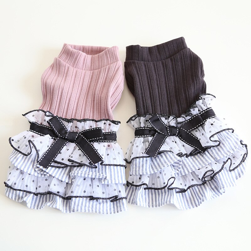 Vestidos con lazos para niña, faldas con tutú para perros, chaleco rosa y negro, ropa Bichon, disfraz de Chihuahua de talla xs-xl para gatos pequeños, vestido para mascotas