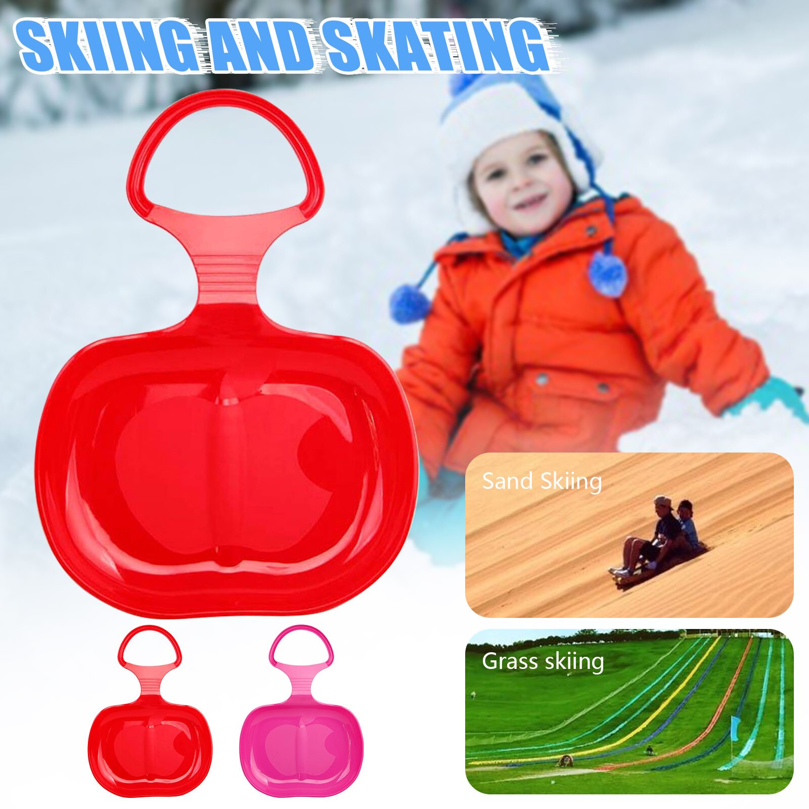 Snow Sled Board Outdoor Winter Plastic Skiing Boards Snowboard Sled Luge For Kid Winter Sport Thicken Sledge Ski Board