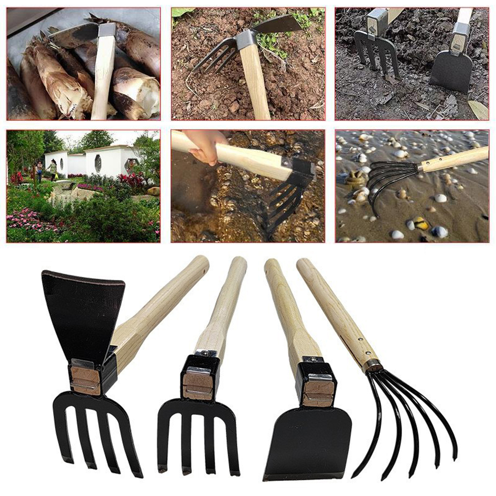 Garden Rake Cultivator with Wooden Handle Dual-purpose Hoe Mini Hoe and Cultivator for Digging Weeding Gardening and Cultivating