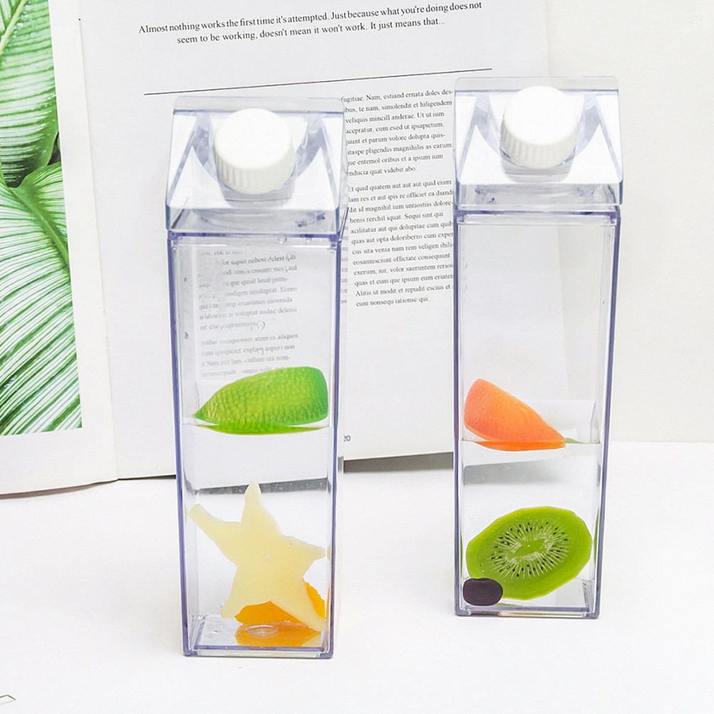 500ML Wasser Flasche BPA FREI Kunststoff Klar Milch Karton Kasten transparent draussen Sport Reise Saft Trinken Tasse