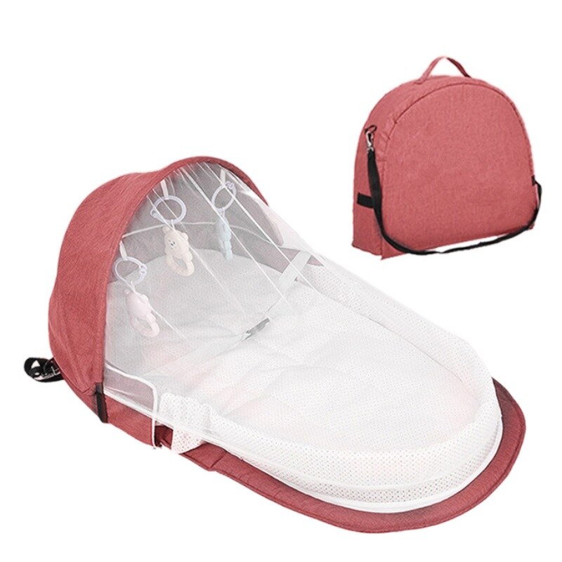 Foldable Portable Bassinet Breathable Mosquito Net Travel Sun Protection Infant Sleeping Basket With Toys: Black
