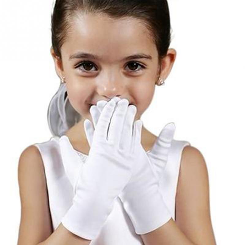 SALES Kid Gloves White Short Satin Feel Boy Hold Flower Girl Performance Dance Elastic Gloves