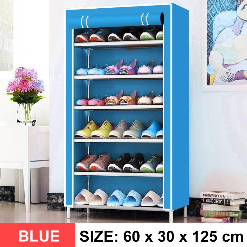5/7/10 schicht Schuh Gestell Abnehmbare Staubdicht Vlies Stoff Schuh Schrank Hause platzsparende Stehen Halfter Schuhe Veranstalter: 7 Schicht Blau