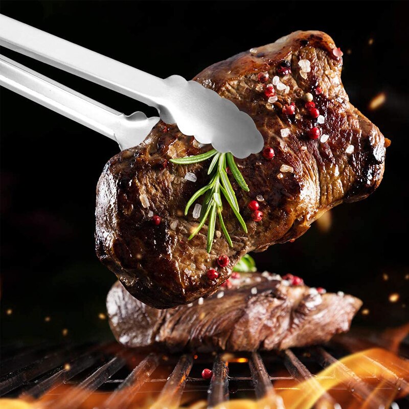 ANAEAT Premium Stainless Steel Kitchen Tongs Locking Metal Heavy Duty Food Tongs BBQ Grilling Non-Slip Grip Cooking