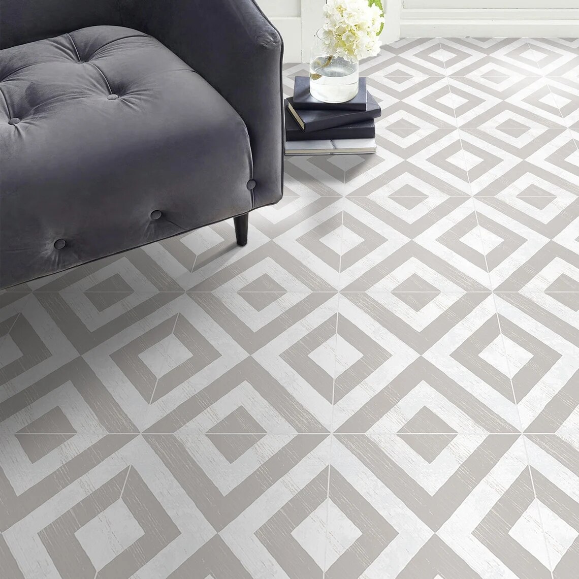 Madeira Grey Tile Decals Wall Stairs Tile Stickers Removable Kitchen Bathroom Decal peel and stick floor tile