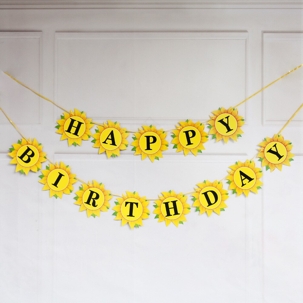 Birthday Banner Decor Sun Flower Happy Birthday Sunflower Card Ribbon Glitter Banner Baby Shower Family Party Decor Supplies: Default Title