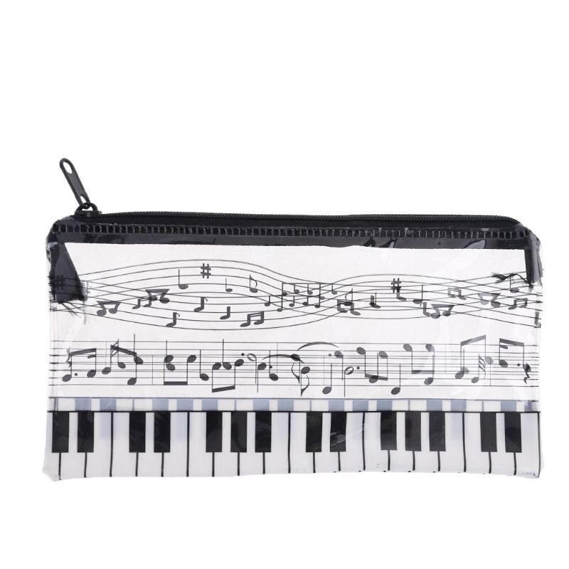 Estuche de lápices para Teclado de Piano de notas musicales, bolsa de plástico transparente para bolígrafos, para estudiantes: Black