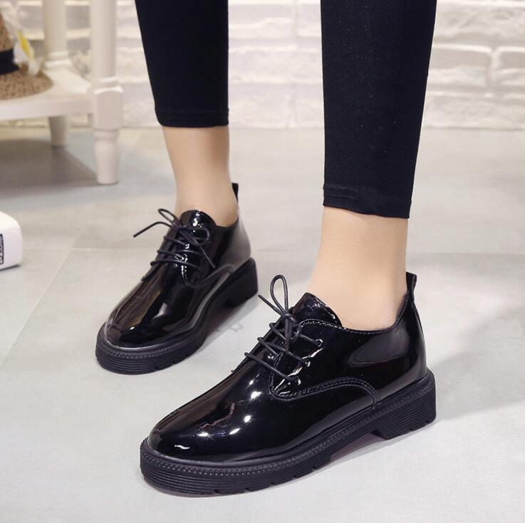 Women oxfords Flats Platform shoes Patent Leather Slip-on pointed Creeper black Brogue Loafers Brand XY16