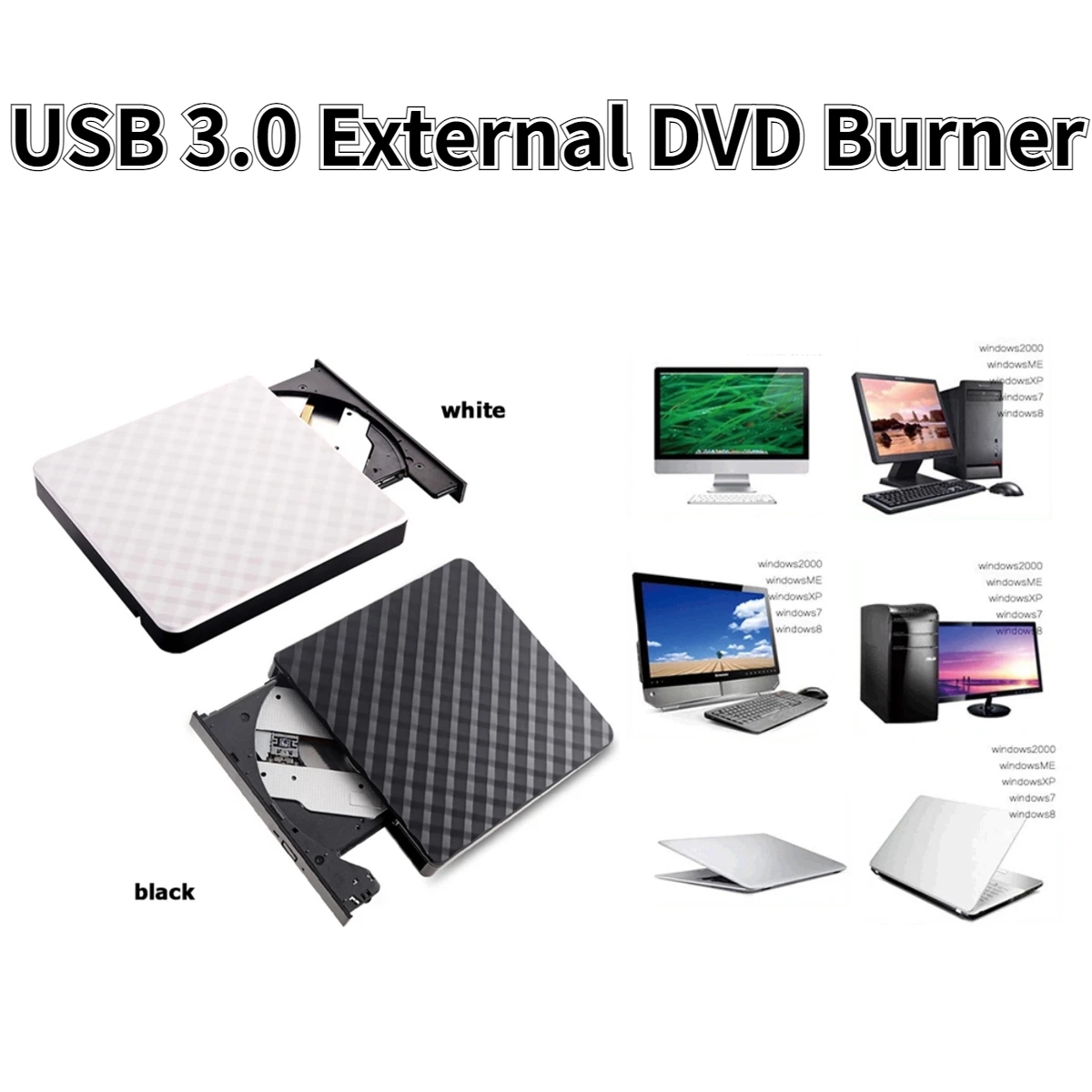 2in1 USB3.0 TypeC Slim External DVD RW CD Writer Drive Burner Reader Player Optical Drives For Laptop PC DVD Burner DVD Portatil