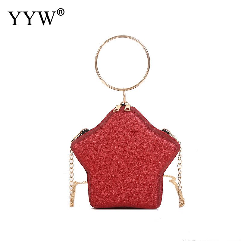 Små crossbody tasker til kvinder ensfarvet skuldertaske glitter stjerneform dame rejse håndtasker mini pung: Rød