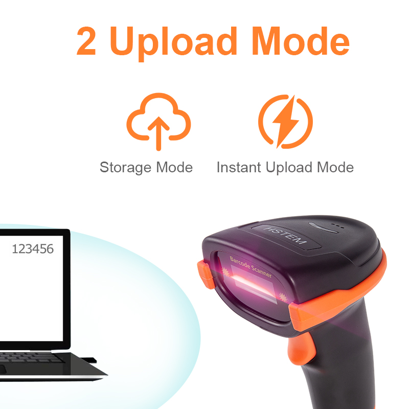 Hstem Bluetooth Barcode Scanner 1D Cordless 2.4G Wireless and USB 2.0 Wired Bar Code Reader Work with Windows Mac Android iOS