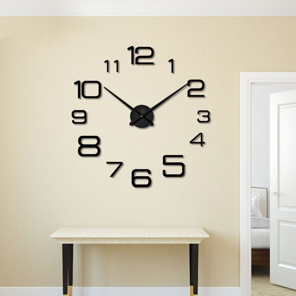 1PC 3D DIY Wall Clock Digital Acrylic Hanging DIY Clock for Living Room Office Without Battery Golden: Black