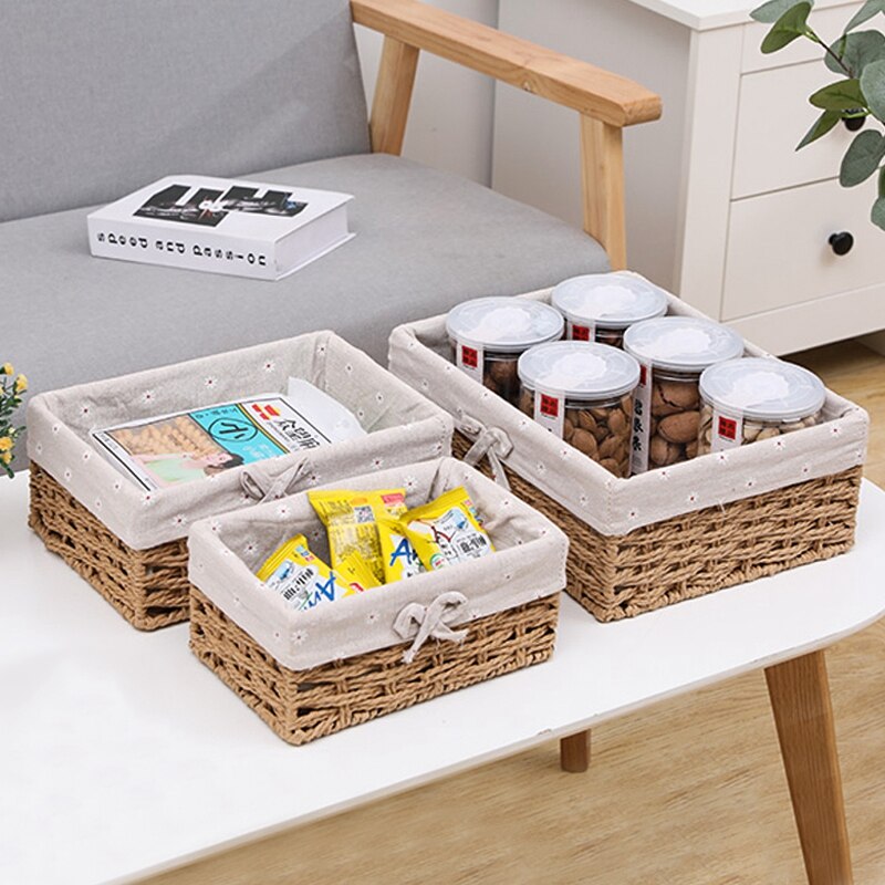 Handmade Woven Storage Baskets Panier Rangement Cesta Mimbre Household Items Snacks Organizer Desktop Rattan Storage Basket