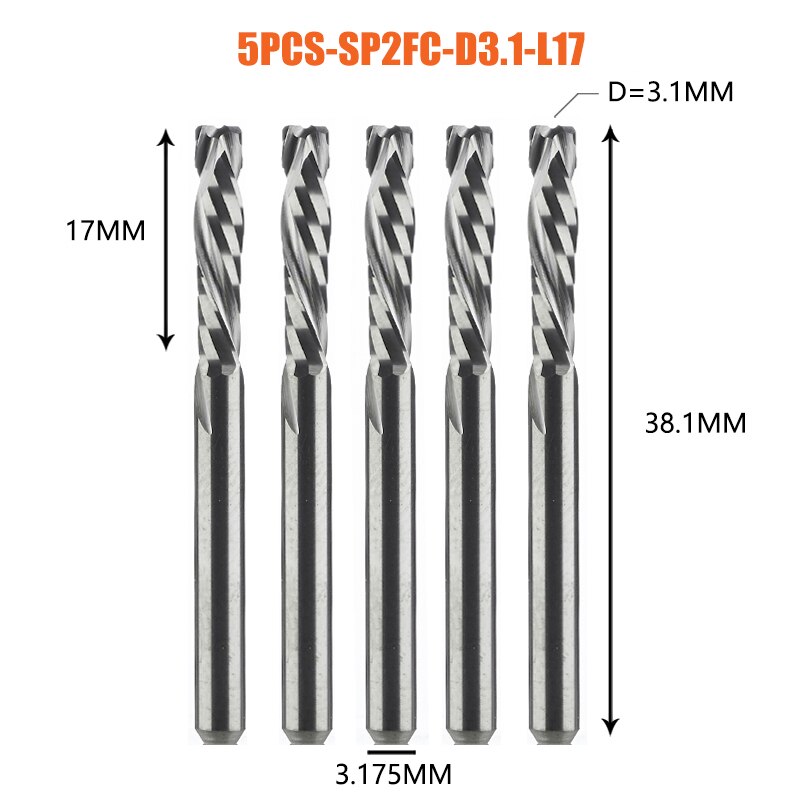 5pc/lot Milling Cutter Woodwork UP DOWN Cut 2 Flutes Spiral Carbide Milling Tool CNC Router Bit Compression Wood End Mill Cutter: 31mm