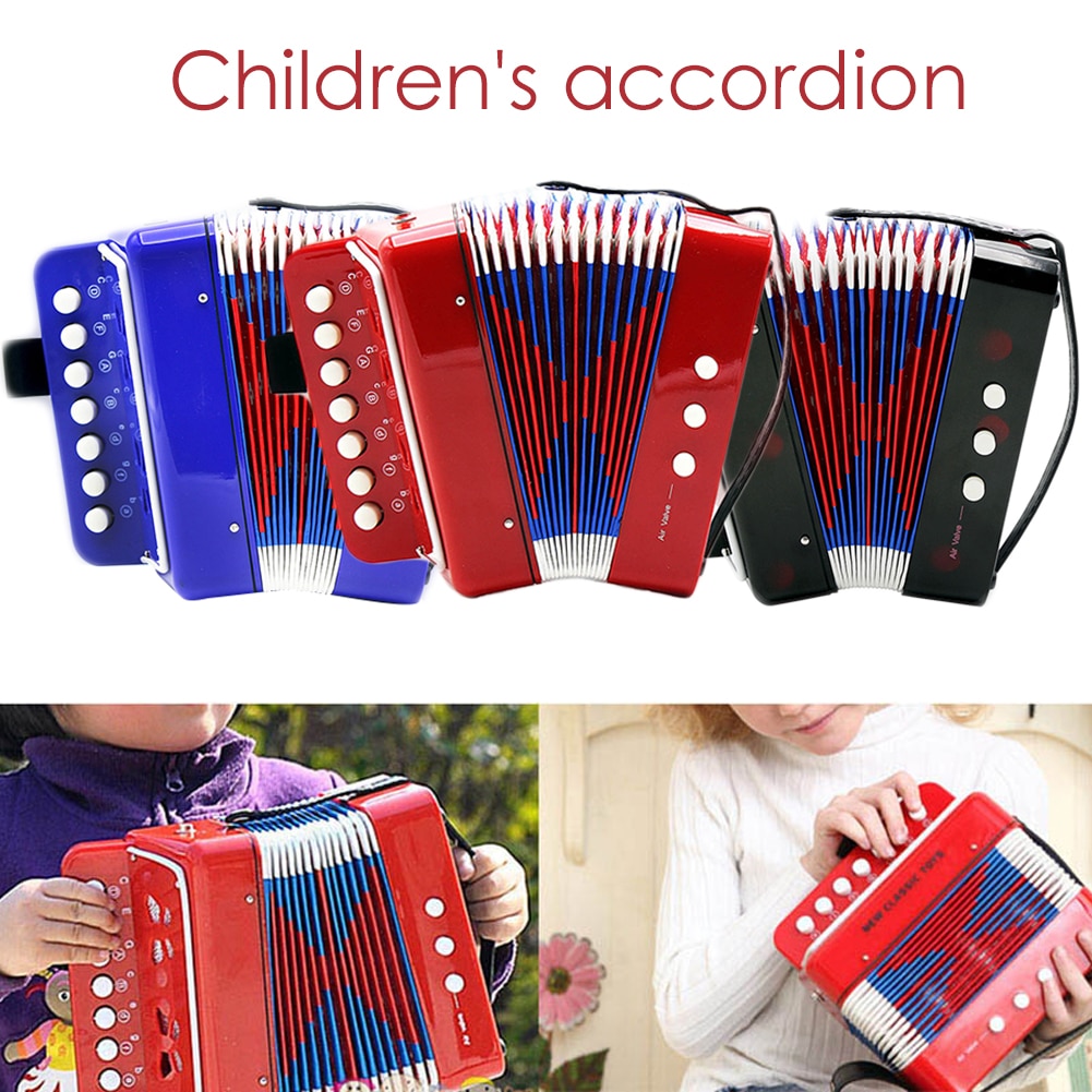 7-Key 2 Bass Mini Accordeon Kleine Accordeon Educatieve Muziekinstrument Rhythm Band Speelgoed Kinderen Zwart/ rood/Blauw