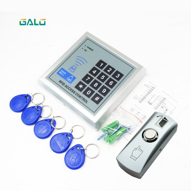 Access Control Security RFID Proximity Entry GATE Door Lock Access Control System 500 User +5 Keys+push button exit