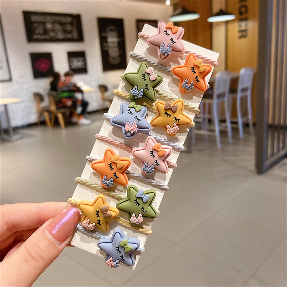10 Pcs/Set Cute Floral Girls Rubber Bands Princess Kawaii Hair Ornament Headwear Elastic Hair Bands Headbands Hair Accessories