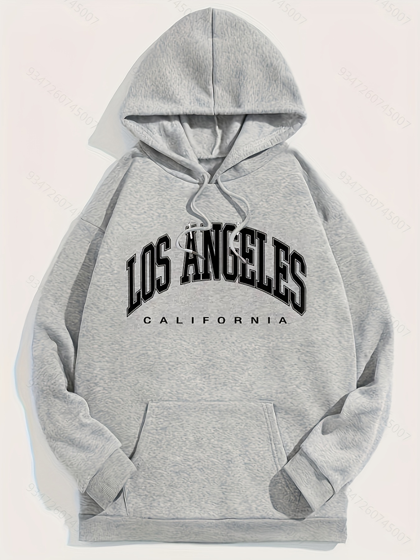 Sweat-shirt à manches longues pour hommes, Chic, "LOS ANGELES CALIFORNIA", lettres imprimées, avec une poche kangourou: M / Gris clair