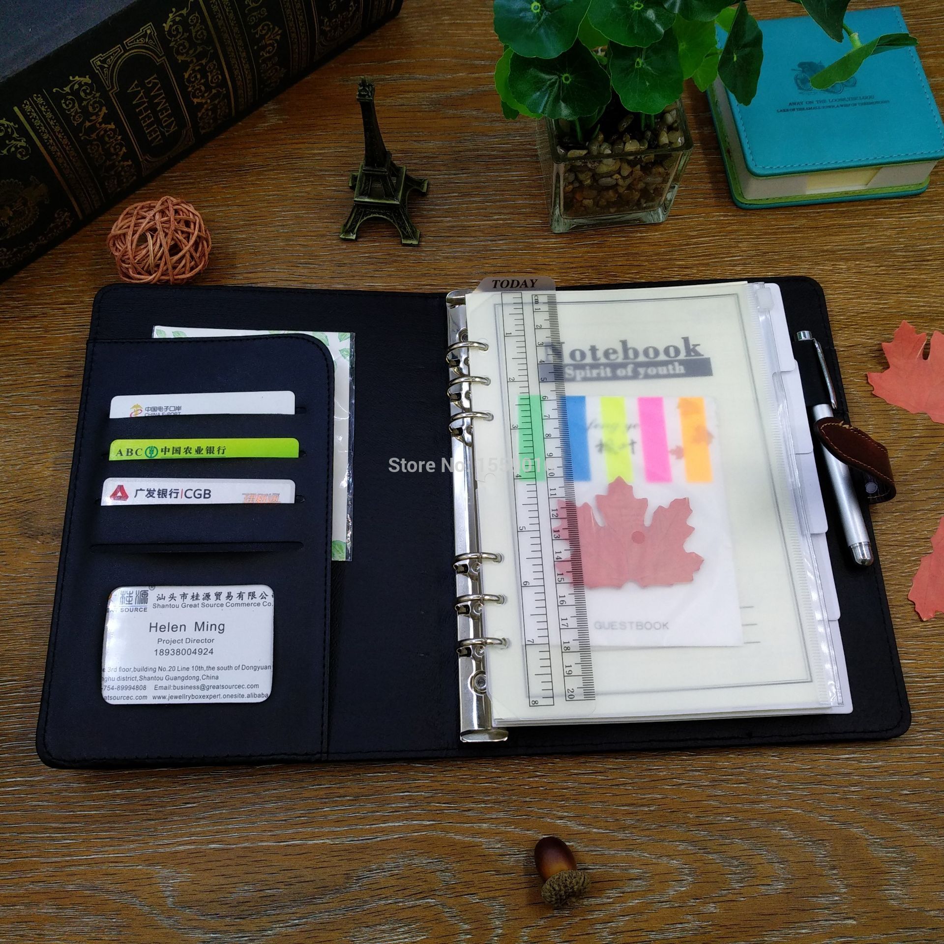 6- rings ringband, map,  a5 leren notitieboekhoezen, agenda, map, organizer, tas, set voor schoolbenodigdheden