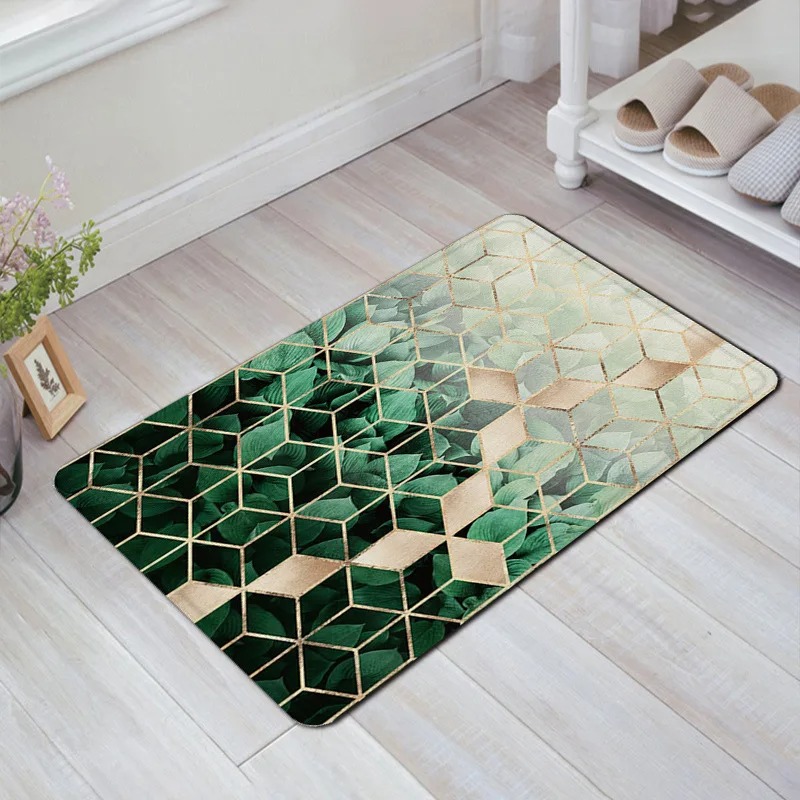 Alfombra de puerta con estampado geométrico, decoración para el hogar y el baño: 45x70cm / Azul marino