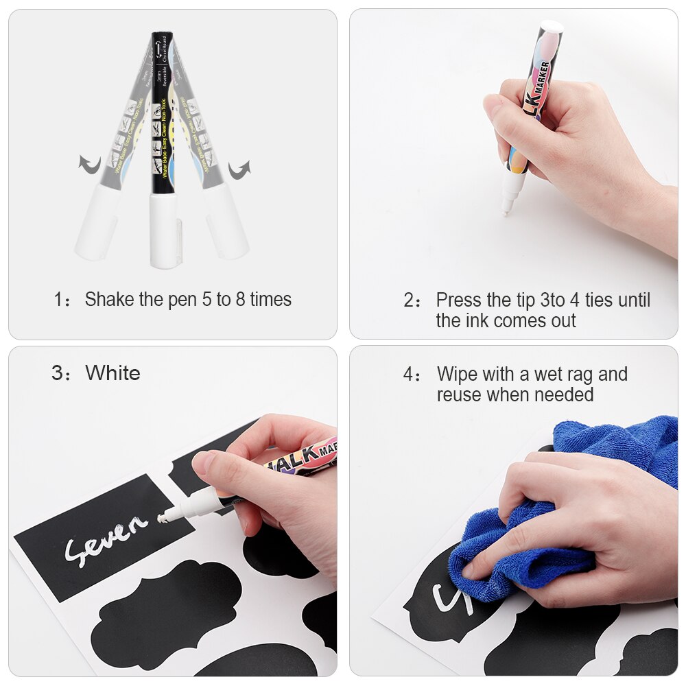 112pcs/set Blackboard Labels Waterproof Blackboards Sticker Mixed Color 9X5cm with Ink Pen Reusable Blackboard Vinyl Set