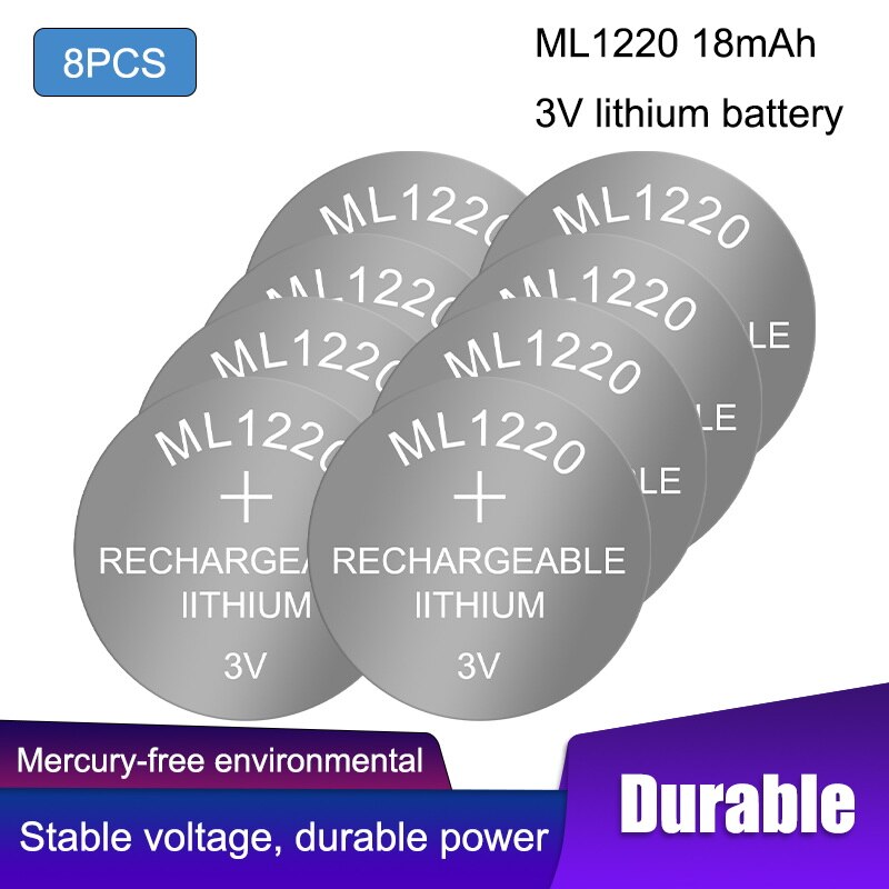 8PCS ML1220 3V Button Batteries Cell ML1220 Lithium Battery Watch Cells ML 1220 Replaces CR1220