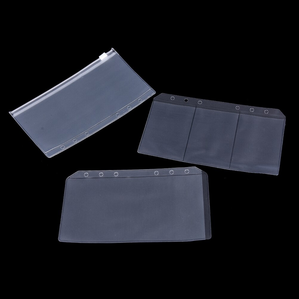 Archivador de sobres con cierre de cremallera transparente de PVC, organizador de recarga de bolsillo, papelería para 6 agujeros, A5/A6