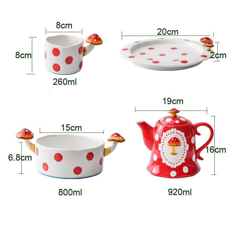 Cute Cartoon Mushroom Coffee Mug Plate Saucer Set Ceramic Breakfast Bowl Cup Hand-painted Dessert Plates Christmas