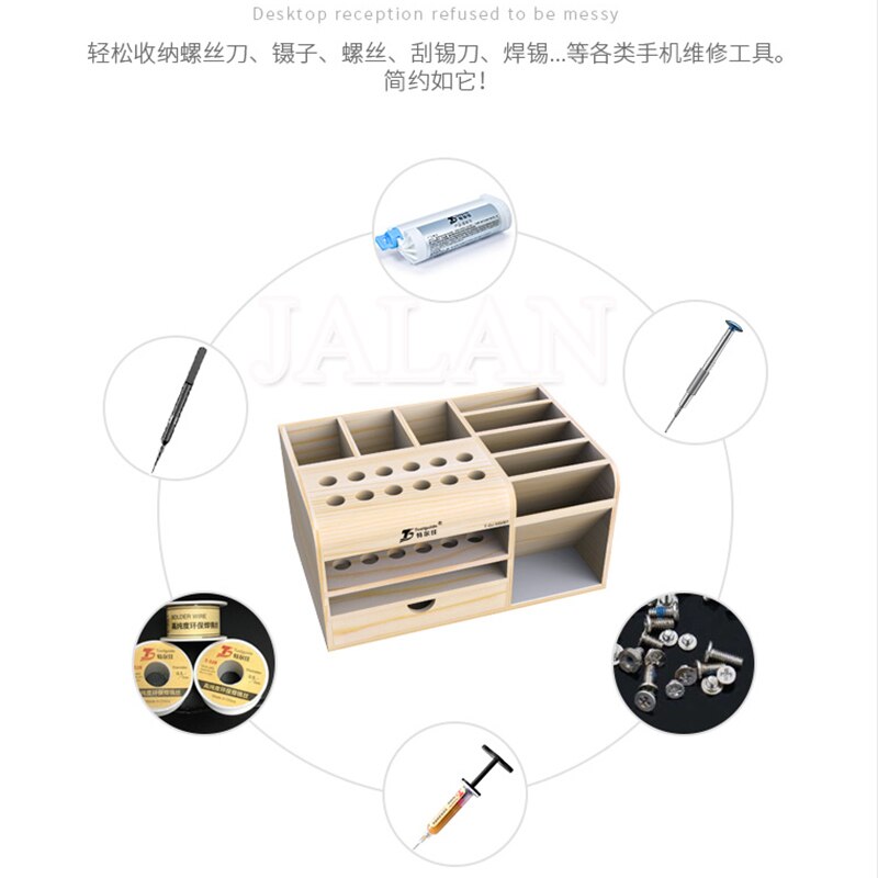 Multi Functional Storage Box Mobile Phone Repair parts Smartphone Opening Tools screwdriver Collector wooden box