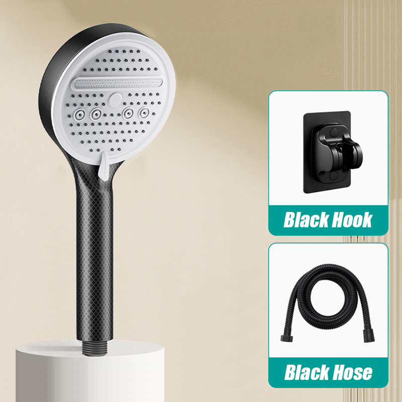 Cabezal de ducha ajustable de 5 modos, cabezal de ducha ahorrador de agua para baño con Base de manguera, accesorios de baño con patrón de fibra de carbono: Azul
