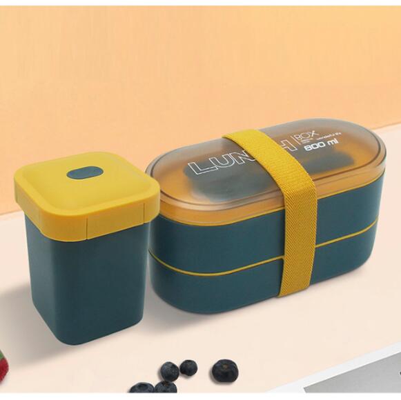 800ml Double Layer Lunch Box With Soup Cup Healthy Material Bento Boxes Microwave Food Storage Container Lunchbox: Blue with Soup Cup