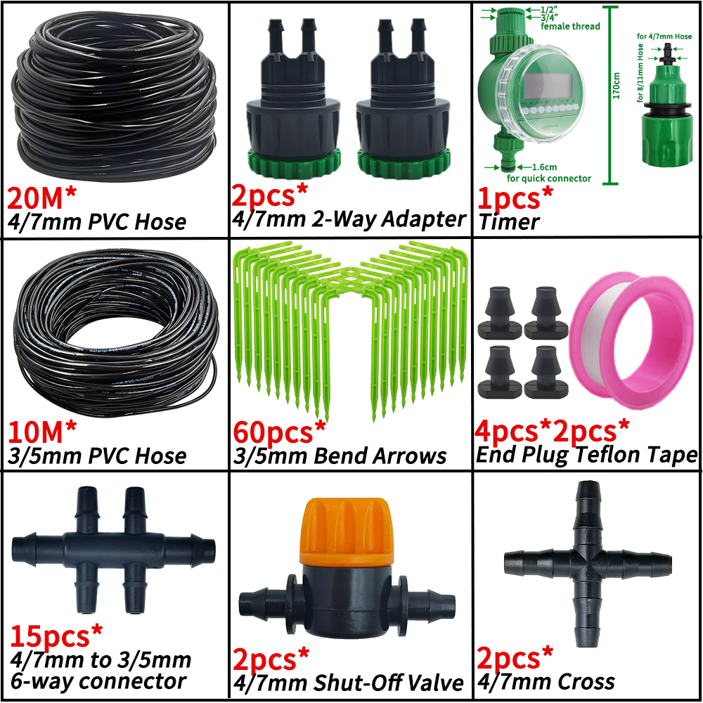 Oasis Garden 4/7mm to 3/5mm Hose Automatic Watering Drip Irrigation System Kit Elbow Emitter Potted Plant Home Bonsai Greenhouse: Navy Blue